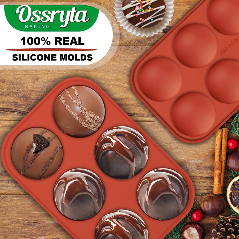 Ossryta قوالب سيليكون نصف كروية متوسطة 6 تجويفات - قوالب قنابل الشوكولاتة الساخنة للخبز، كعك القبة، الحلوى، الجيلي والموس - مجموعة قوالب شوكولاتة نصف كروية قابلة لإعادة الاستخدام وغير لاصقة (عبوة 2)  - Image 2